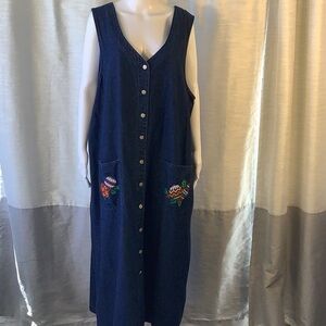 Original TY Wear Size 24W Long Denim Embroidered Christmas Ornament Maxi Dress